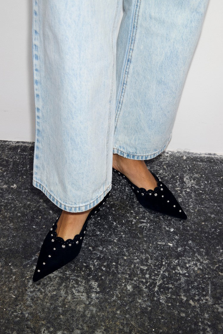 Never Fully Dressed Black Suede Mules with Silver Studs