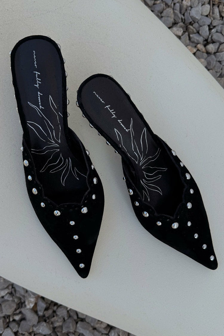 Never Fully Dressed Black Suede Mules with Silver Studs