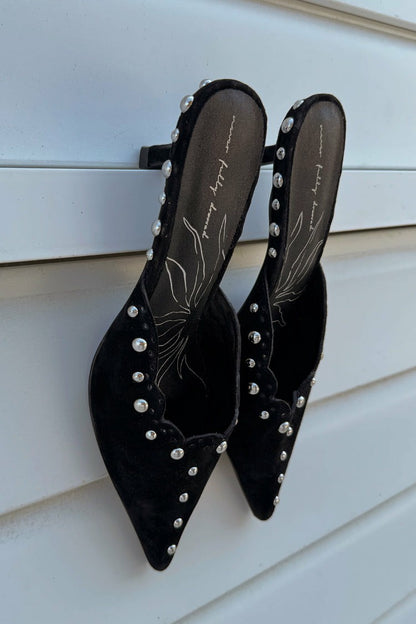 Never Fully Dressed Black Suede Mules with Silver Studs
