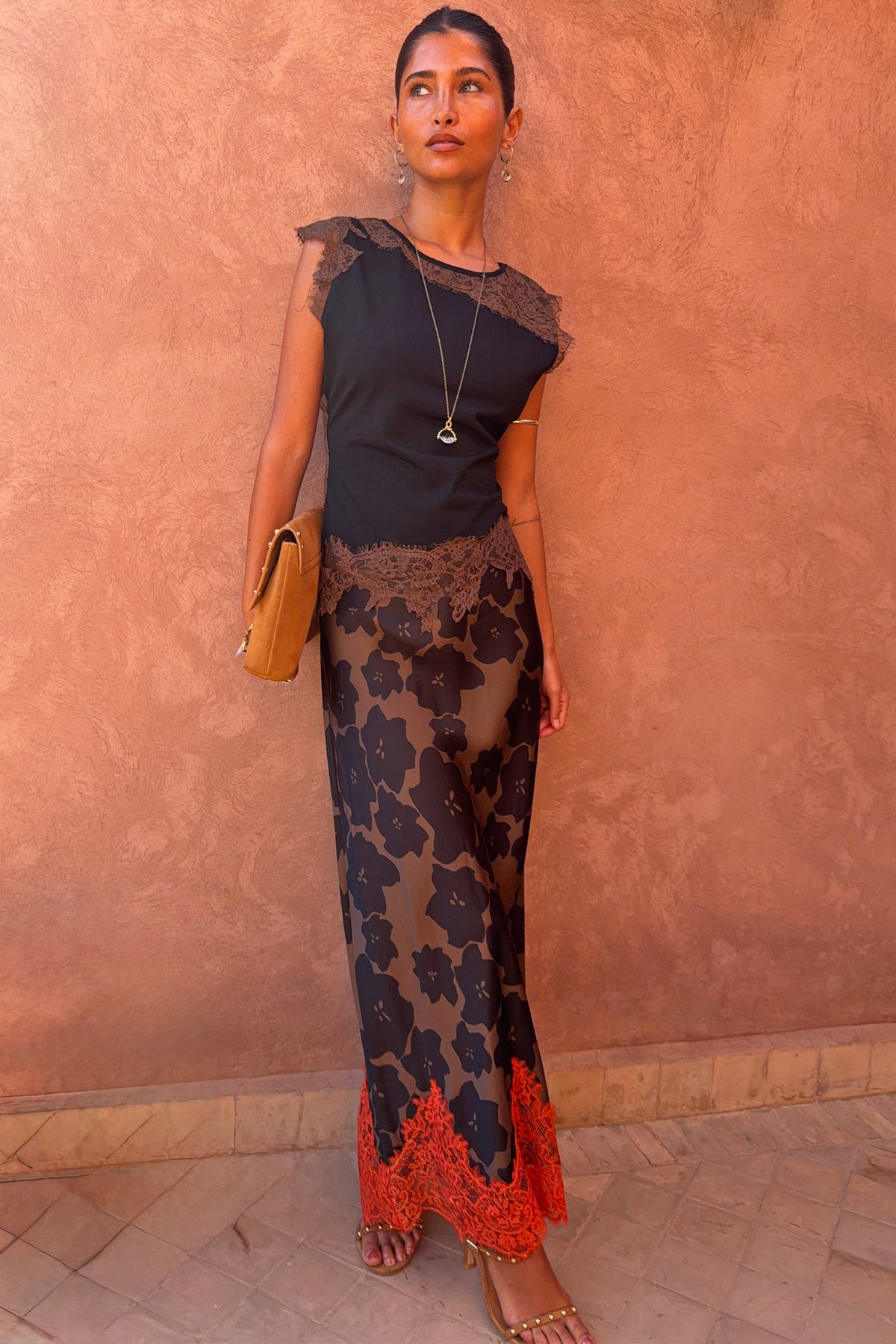 Never Fully Dressed Black and Chocolate Lace Jersey Top