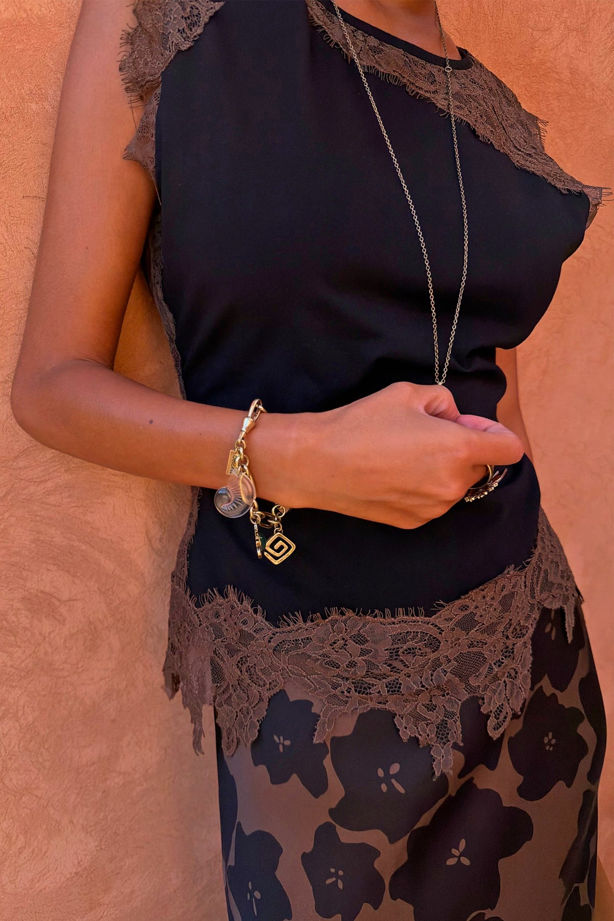 Never Fully Dressed Black and Chocolate Lace Jersey Top