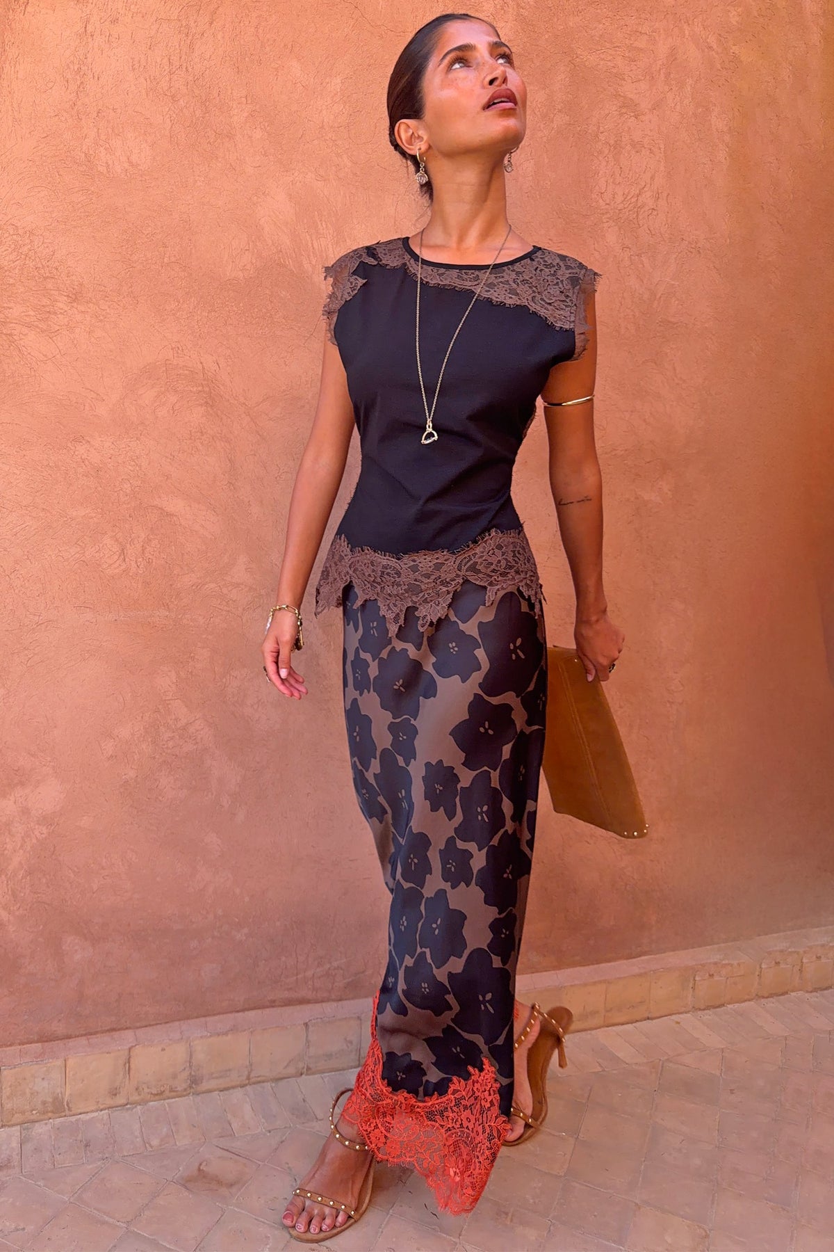 Never Fully Dressed Black and Chocolate Lace Jersey Top