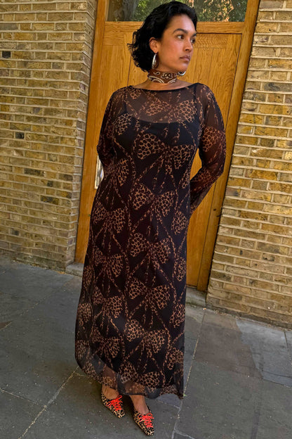 Never Fully Dressed Black Leopard Bow Aria Mesh Dress Petite