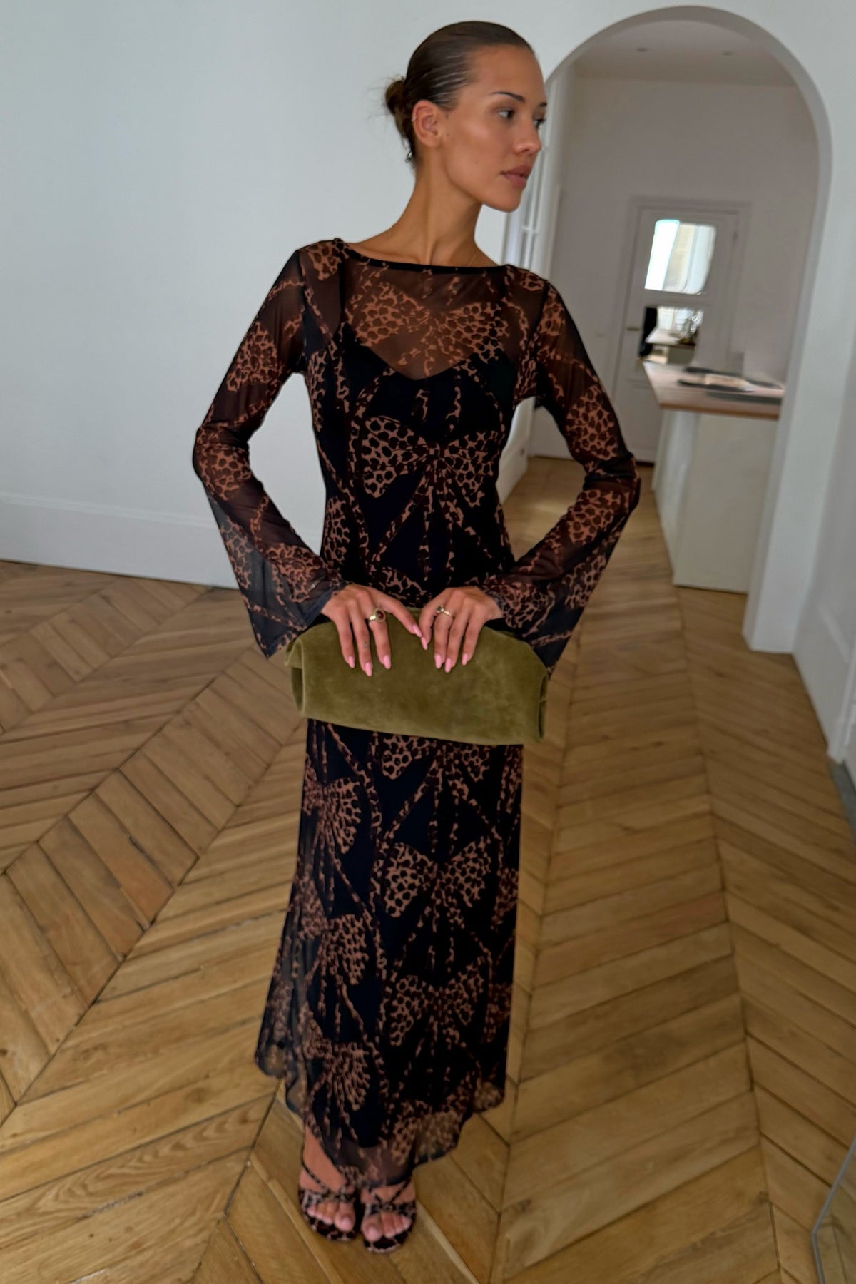Never Fully Dressed Black Leopard Bow Aria Mesh Dress Petite