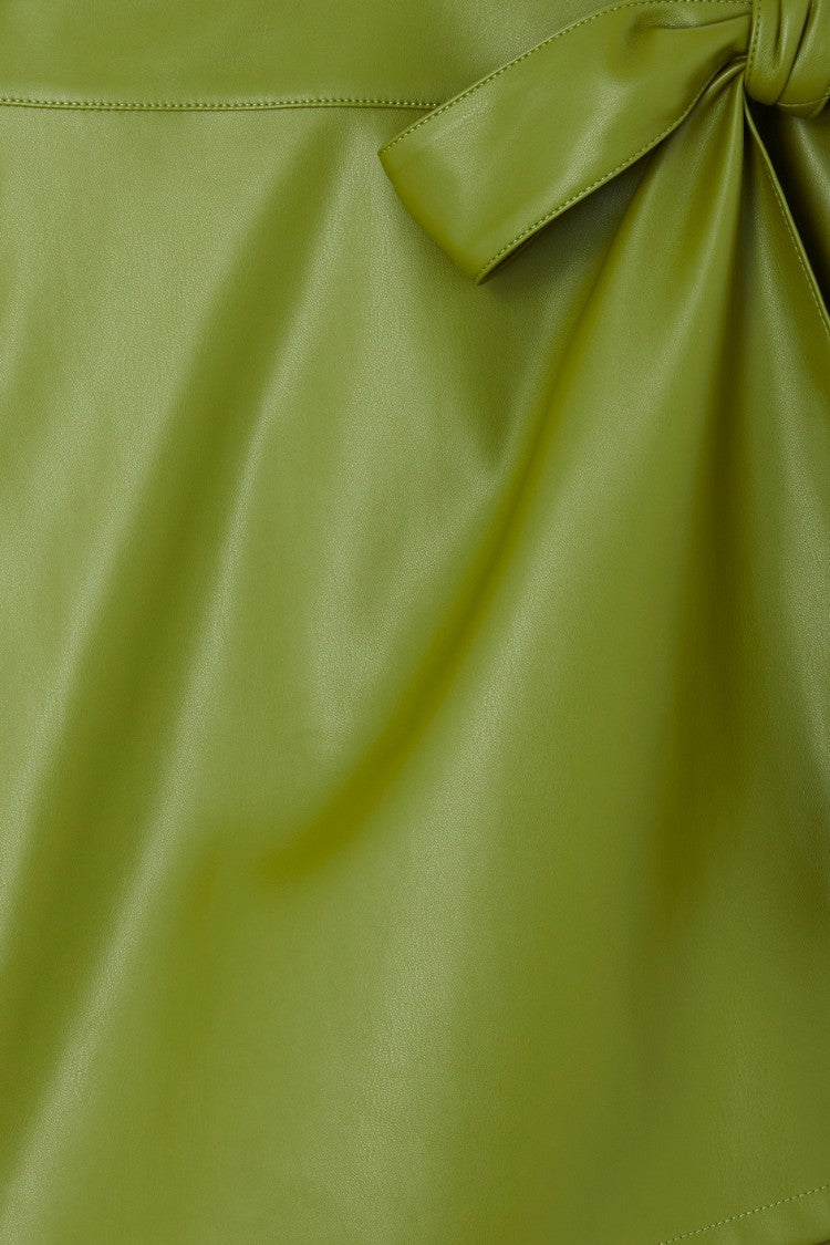 Never Fully Dressed Olive Green Vegan Leather Mini Jaspre Skirt Petite