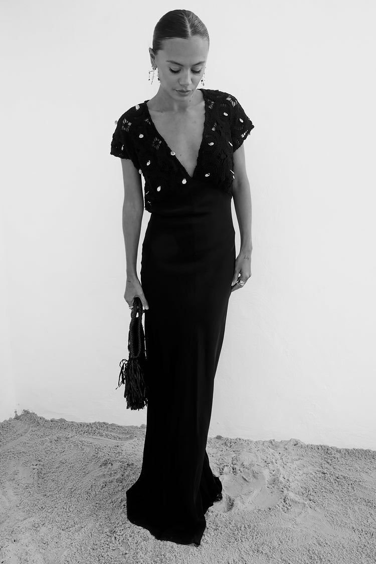 Never Fully Dressed Black Crochet Shell Elodie Dress Petite