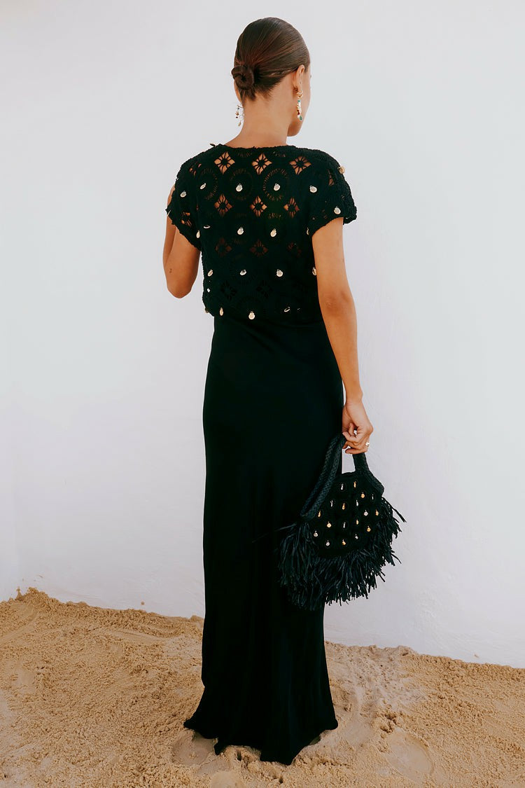 Never Fully Dressed Black Crochet Shell Elodie Dress Petite