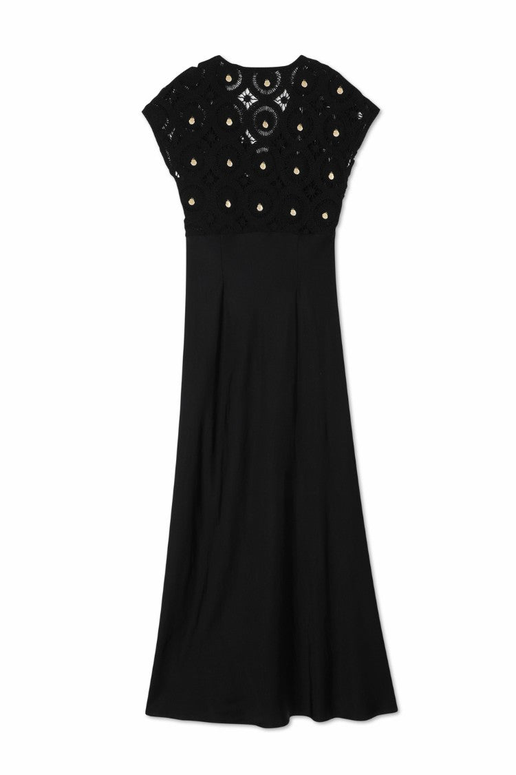 Never Fully Dressed Black Crochet Shell Elodie Dress Petite
