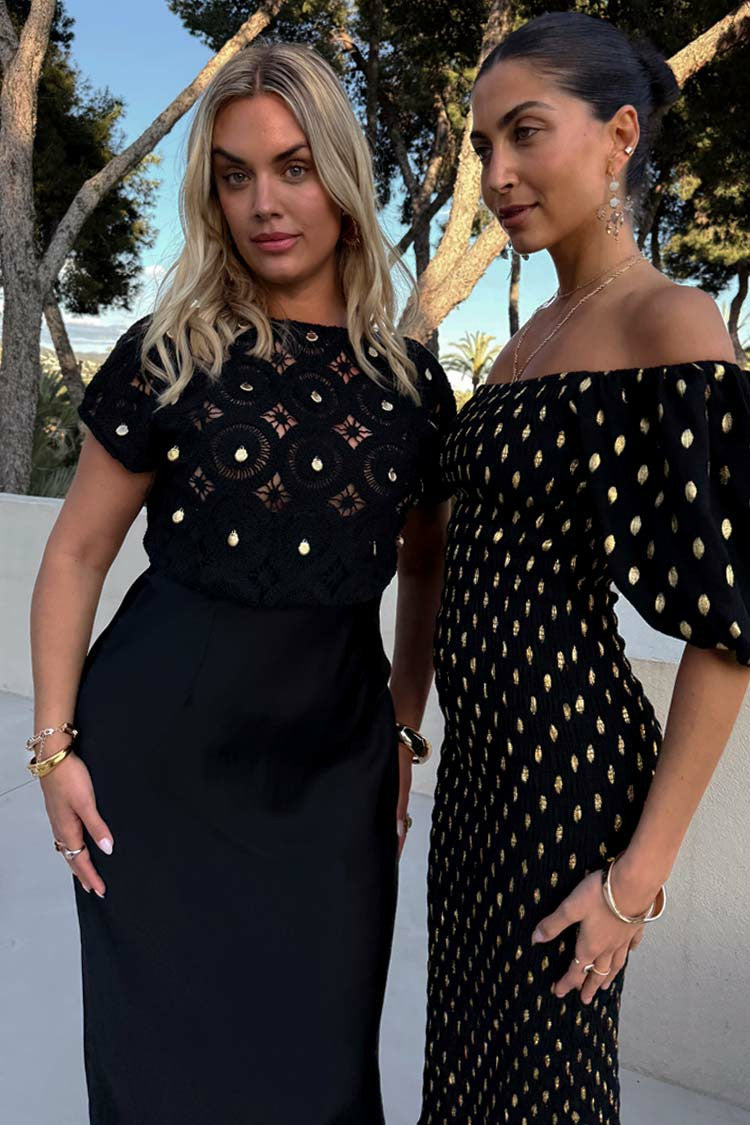 Never Fully Dressed Black Crochet Shell Elodie Dress Petite